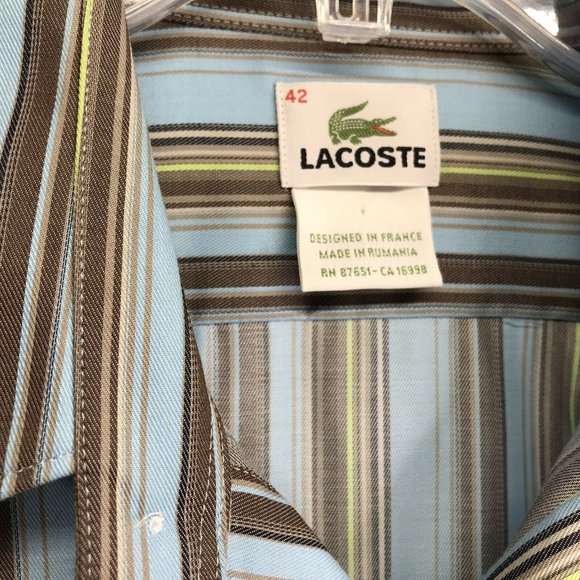 Lacoste Button Front L Blue Striped Long Sleeve - Picture 5 of 8